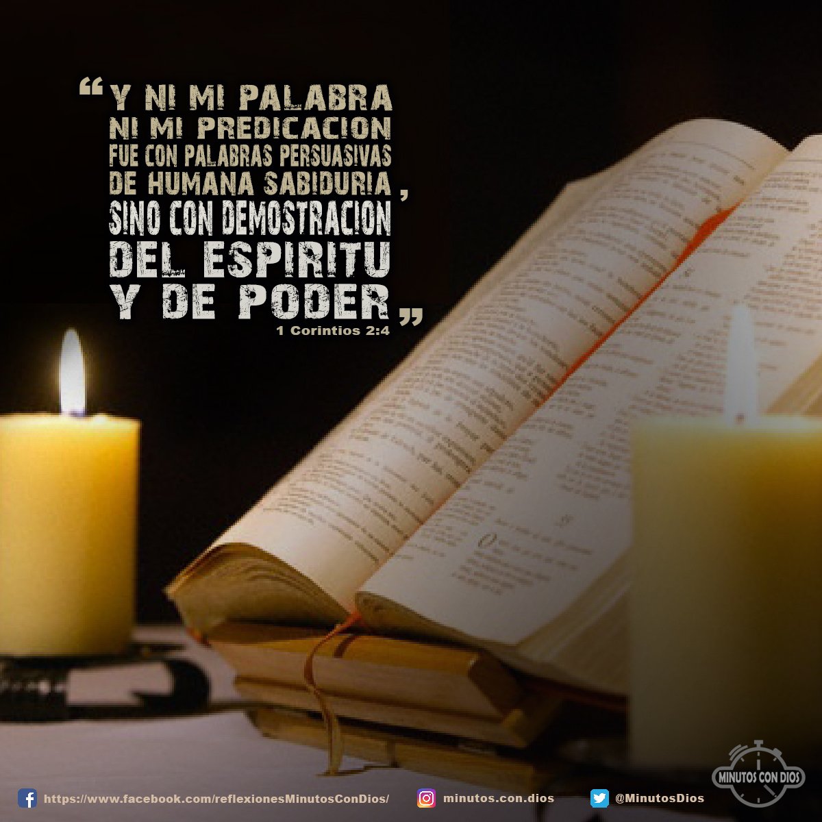 y ni mi palabra ni mi predicación fue con palabras persuasivas de humana sabiduría, sino con demostración del Espíritu y de poder 1 Corintios 2:4 RVR1960 #PredicandoElEvangelio, #DotadosDePoder, #PresenciaDelEspirituSanto, #MinutosConDios, #ReflexionesDiarias