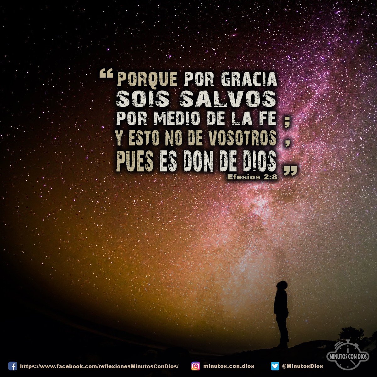 Porque por gracia sois salvos por medio de la fe; y esto no de vosotros, pues es don de Dios Efesios 2:8 RVR1960 #SalvosPorGracia, #DonDeDios, #MinutosConDios, #ReflexionesDiarias