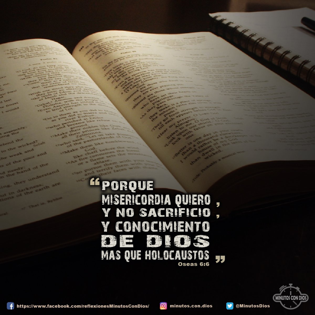 Porque misericordia quiero, y no sacrificio, y conocimiento de Dios más que holocaustos” Oseas 6:6 RVR1960 #MisericordiaYNoSacrificio, #ConocimientoDeDios, #MinutosConDios, #ReflexionesDiarias