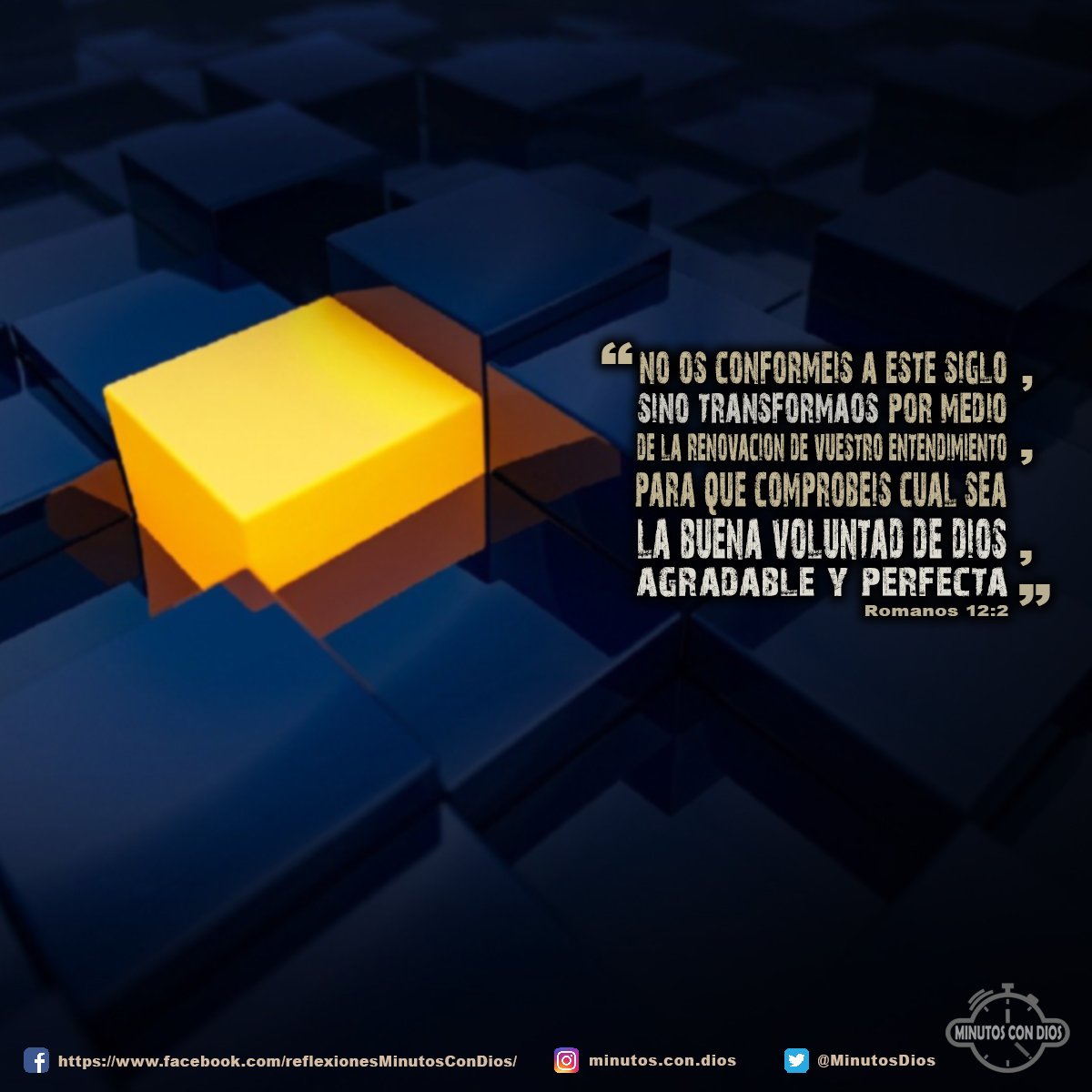 No os conforméis a este siglo, sino transformaos por medio de la renovación de vuestro entendimiento, para que comprobéis cuál sea la buena voluntad de Dios, agradable y perfecta. Romanos 12:2 RVR1960 #NoOsConformeisAEsteSiglo, #TransformacionDivina, #MinutosConDios, #ReflexionesDiarias