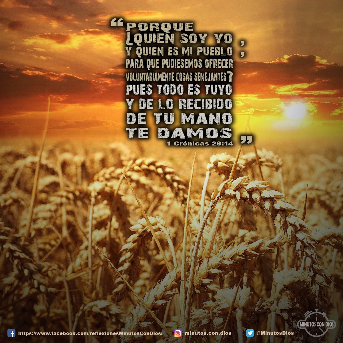 Porque ¿quién soy yo, y quién es mi pueblo, para que pudiésemos ofrecer voluntariamente cosas semejantes? Pues todo es tuyo, y de lo recibido de tu mano te damos. 1 Crónicas 29:14 RVR1960 #QuienEsElHombreDelanteDeDios, #DeLoQueRecibimosTeDamos, #MinutosConDios, #ReflexionesDiarias