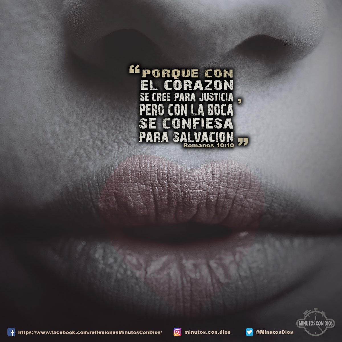 Porque con el corazón se cree para justicia, pero con la boca se confiesa para salvación. Romanos 10:10 RVR1960 #ConfesandoACristo, #ConLaBocaSeConfiesaParaSalvacion, #MinutosConDios, #ReflexionesDiarias
