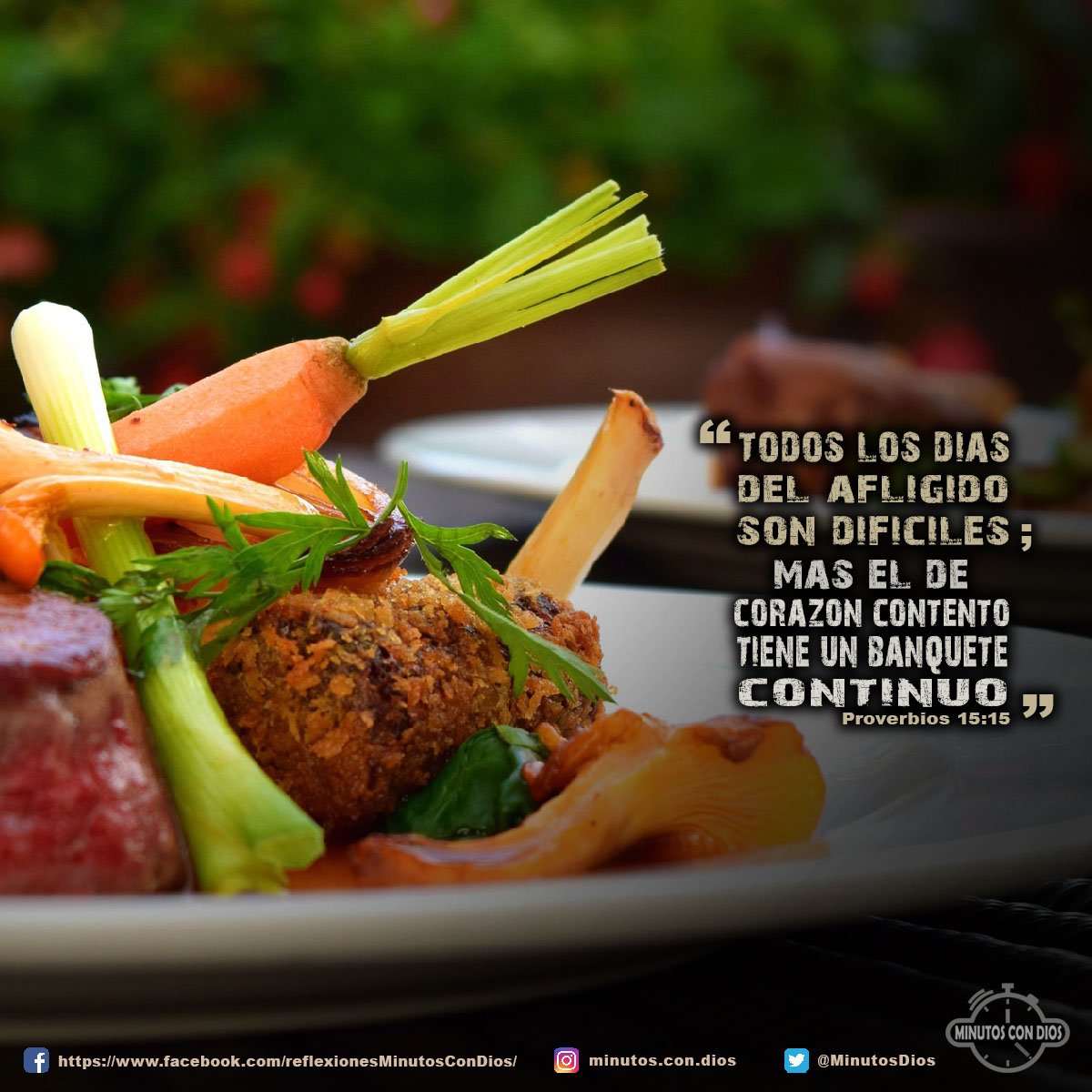 Todos los días del afligido son difíciles; mas el de corazón contento tiene un banquete continuo. Proverbios 15:15 RVR1960 #ActitudAnteLaVida, #CorazonContento, #MinutosConDios, #ReflexionesDiarias