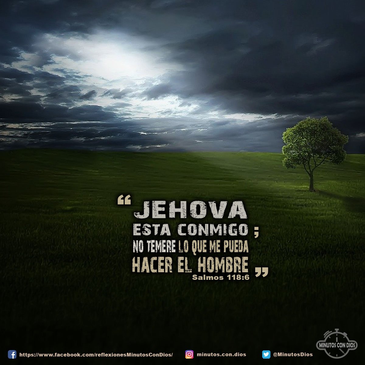 Jehová está conmigo; no temeré lo que me pueda hacer el hombre. Salmos 118:6 RVR1960 #DiosEstaConmigo, #NoTemere, #MinutosConDios, #ReflexionesDiarias