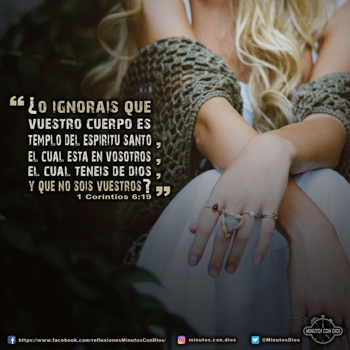 ¿O ignoráis que vuestro cuerpo es templo del Espíritu Santo, el cual está en vosotros, el cual tenéis de Dios, y que no sois vuestros? 1 Corintios 6:19 RVR1960 #TemploDelEspirituSanto, #ElEspirituSantoEstaEnNosotros, #MinutosConDios, #ReflexionesDiarias