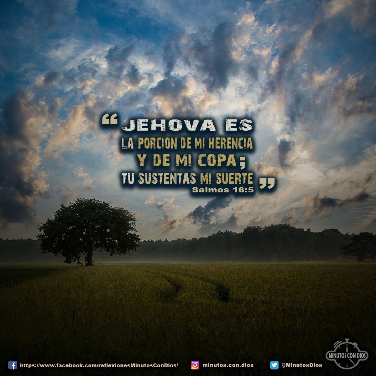 Jehová es la porción de mi herencia y de mi copa; Tú sustentas mi suerte. Salmos 16:5 RVR1960 #DiosEsMiHerencia, #DiosEsMiSustento, #MinutosConDios, #ReflexionesDiarias