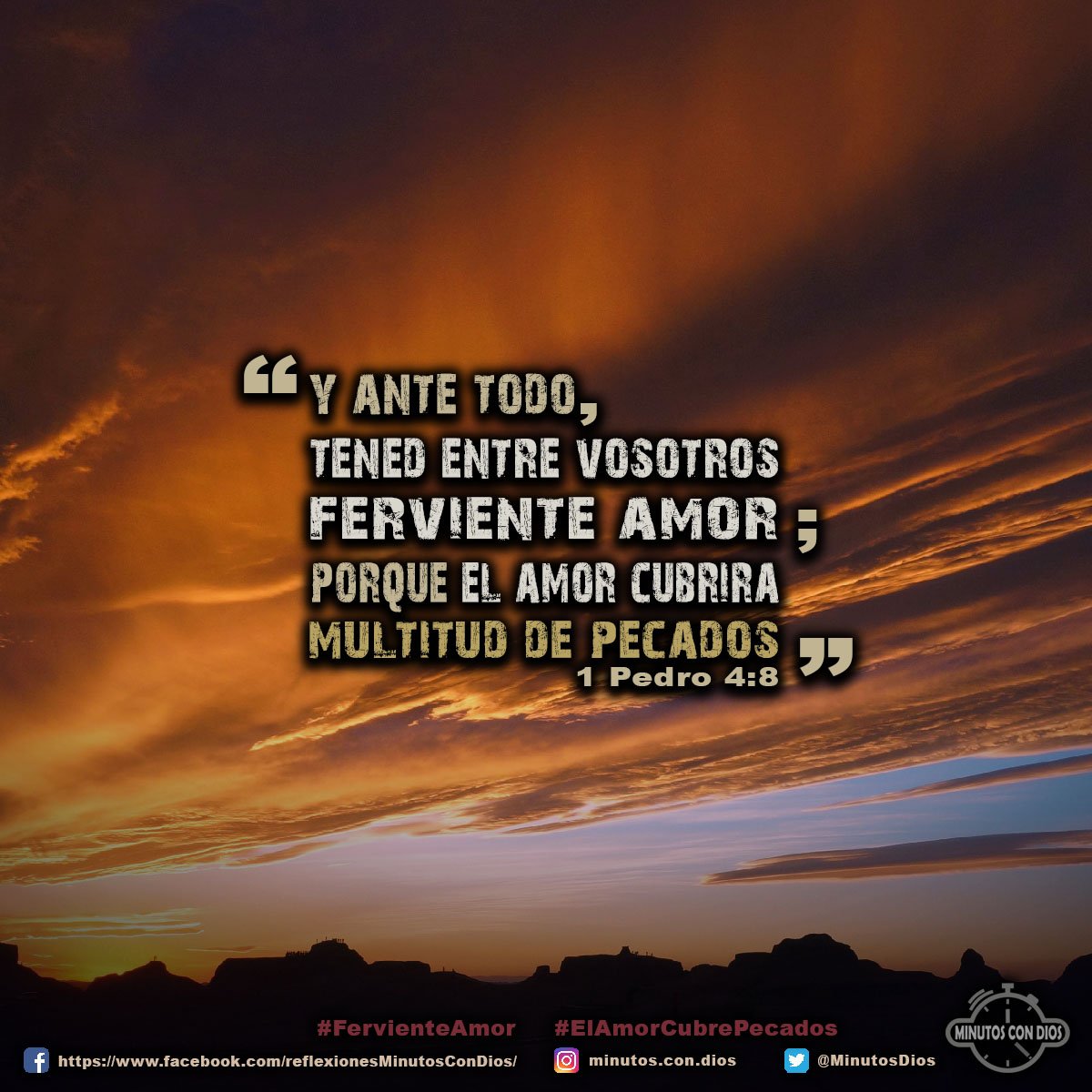 Y ante todo, tened entre vosotros ferviente amor; porque el amor cubrirá multitud de pecados. 1 Pedro 4:8 RVR1960 #FervienteAmor, #ElAmorCubrePecados, #MinutosConDios, #ReflexionesDiarias