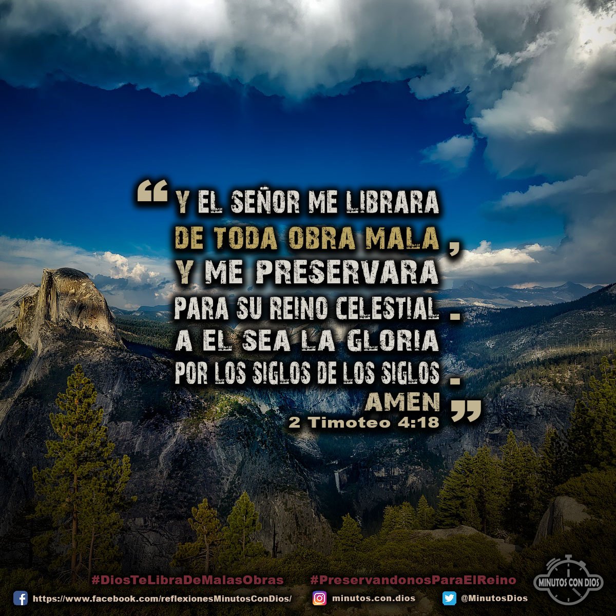 Y el Señor me librará de toda obra mala, y me preservará para su reino celestial. A Él sea gloria por los siglos de los siglos. Amén. 2 Timoteo 4:18 RVR1960 #DiosTeLibraDeMalasObras, #PreservandonosParaElReino, #MinutosConDios, #ReflexionesDiarias